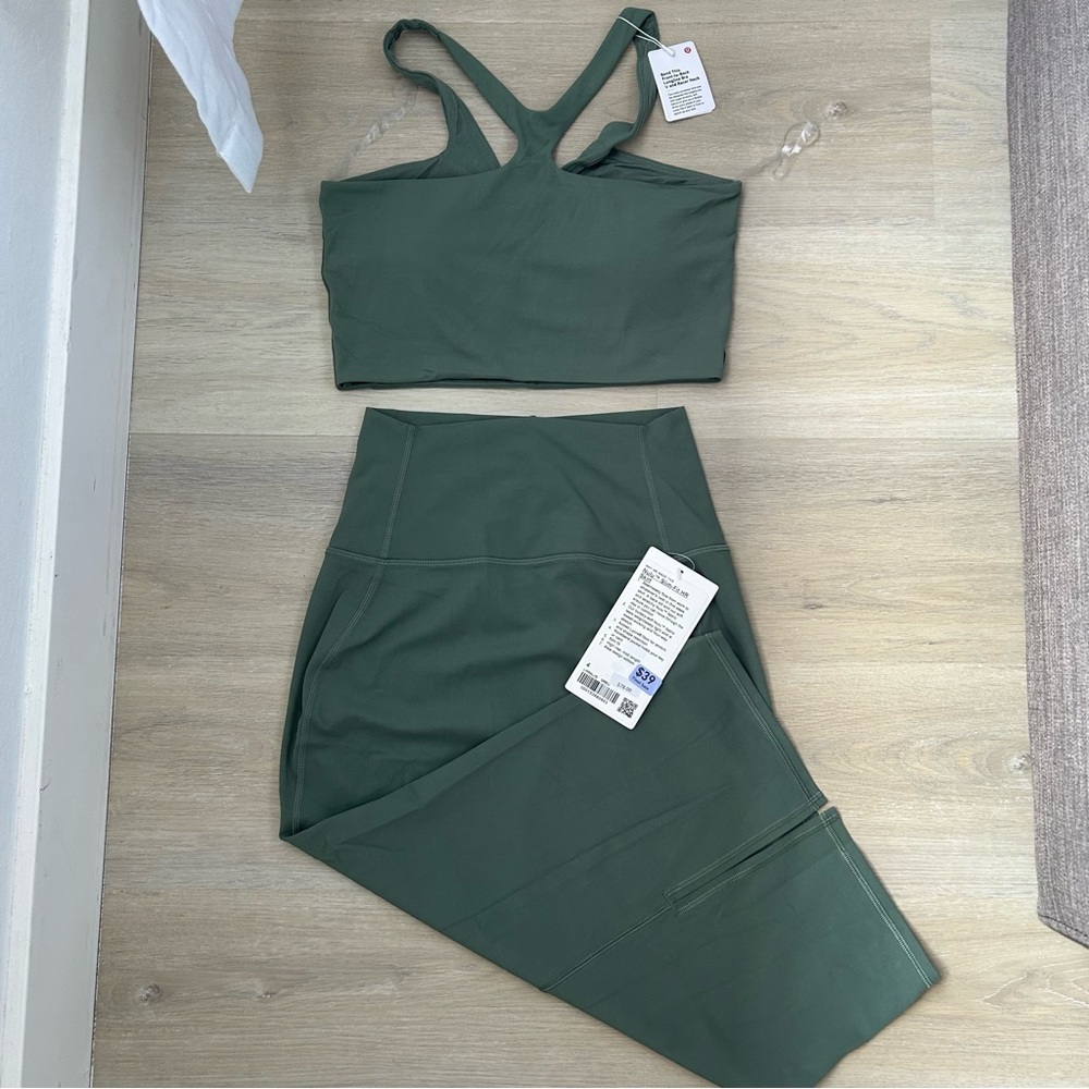 Lululemon Olive Green Active Sports Bra & High-Waist Skirt Set size Small